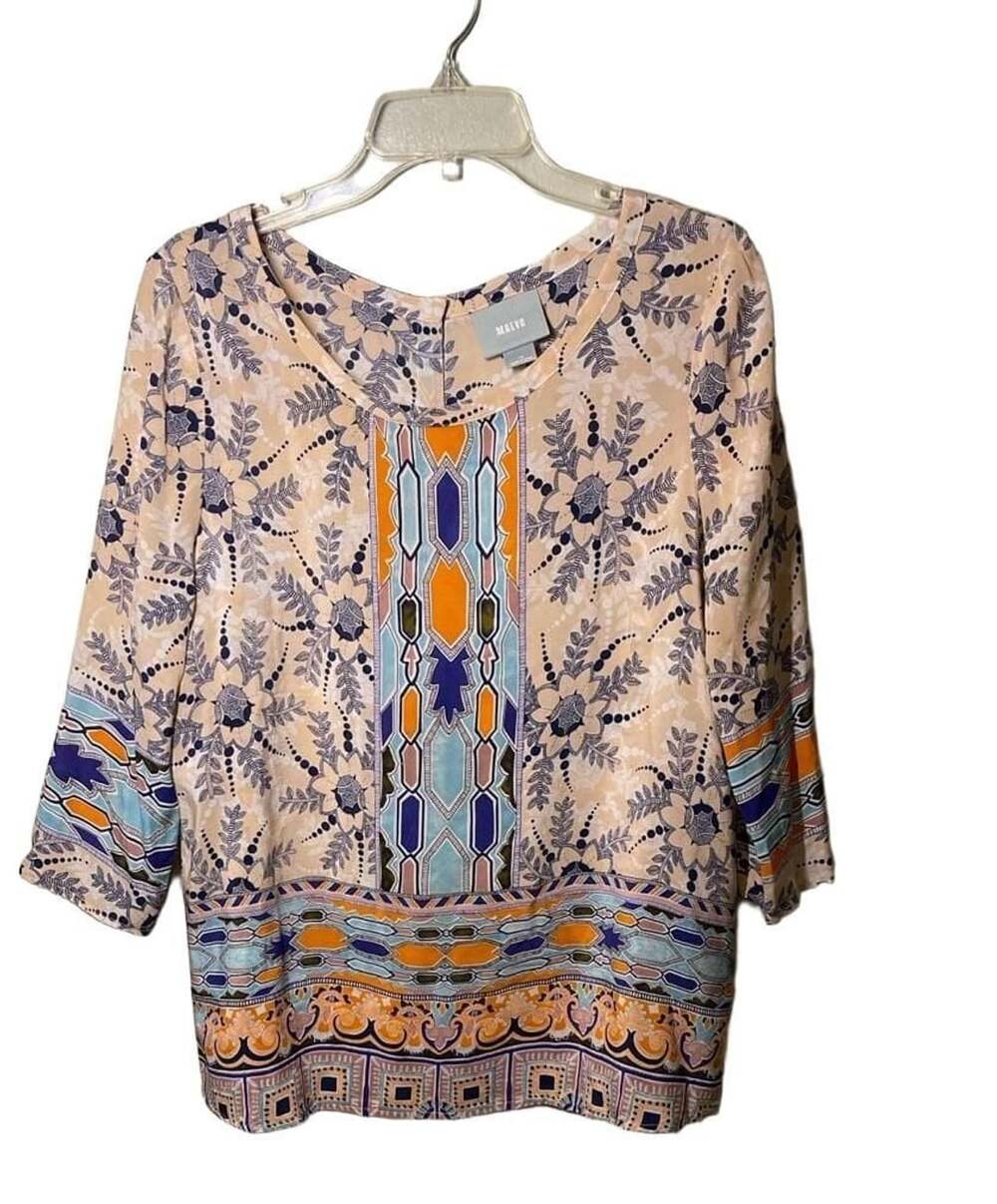 Maeve Anthropologie Silk Sydney Blouse Multi Print 3/4 Sleeve Top